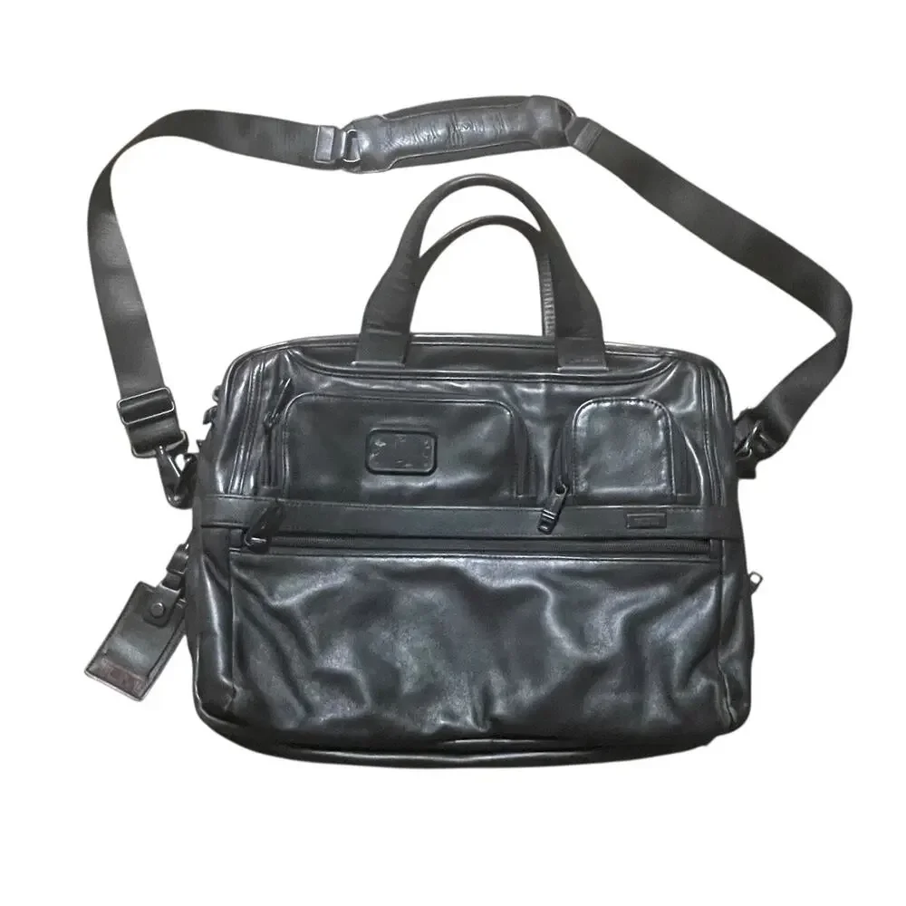Tumi Alpha II Brief Expandable Organizer Leather Black Business Laptop Travel